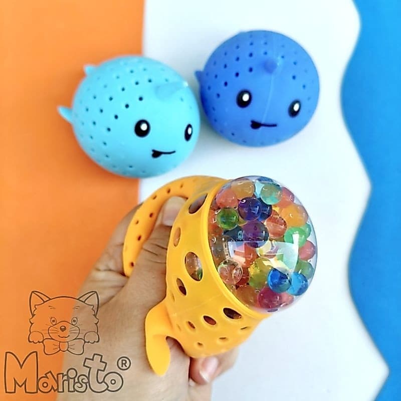 Kit 3 Peixinhos Squishy Baleia Mini Brinquedo de Apertar com Bolinhas de Gel