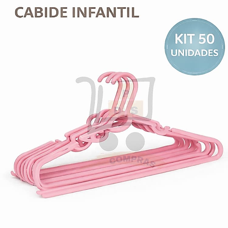 Kit 50 Cabide Rosa Infantil Bebe Plastico Reforçado