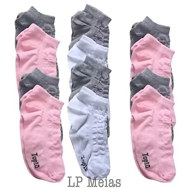 Kit 3-9 Pares Meia Feminina e Unissex Soquete 32 ao 38 100% Algodão