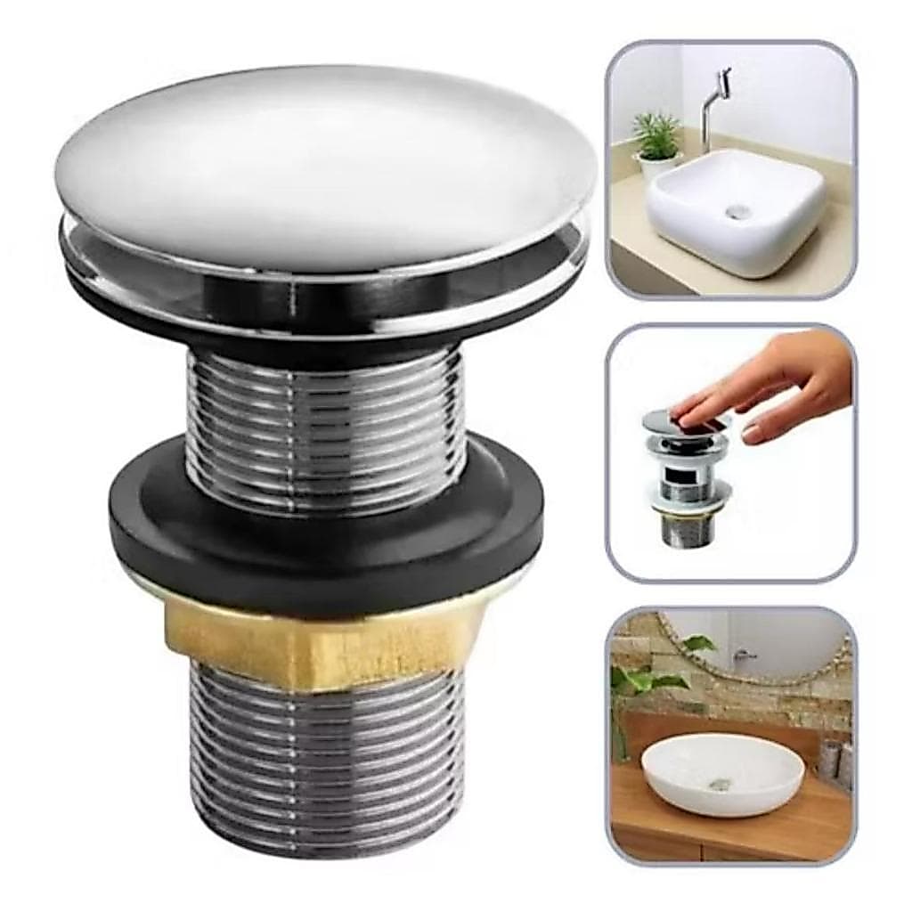 Válvula Ralo Click 100% Metal Luxo Cromada 7/8 Banheiro Pia Cuba Lavabo