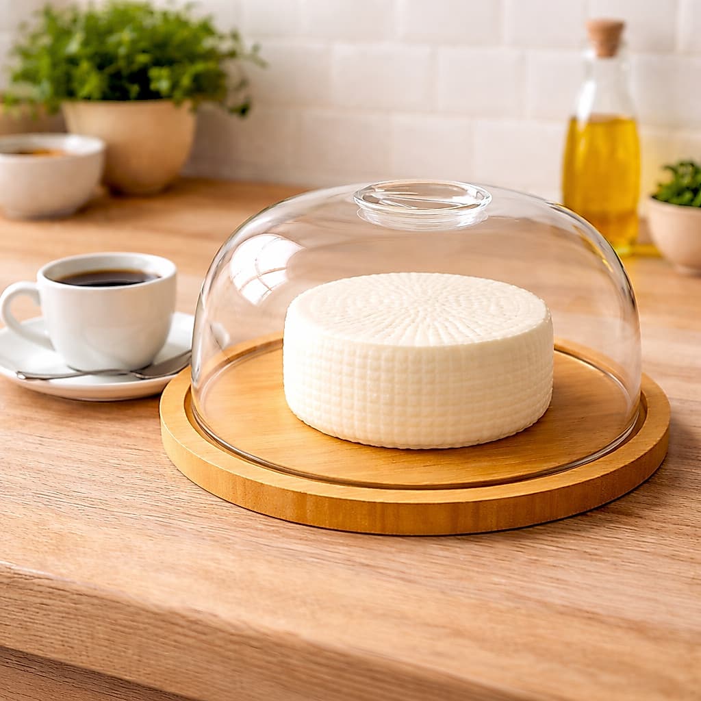 Porta Queijo Queijeira Bambu com Tampa Acrílica Redonda Para Quejios e Frios Cozinha Top S/A Gourmet