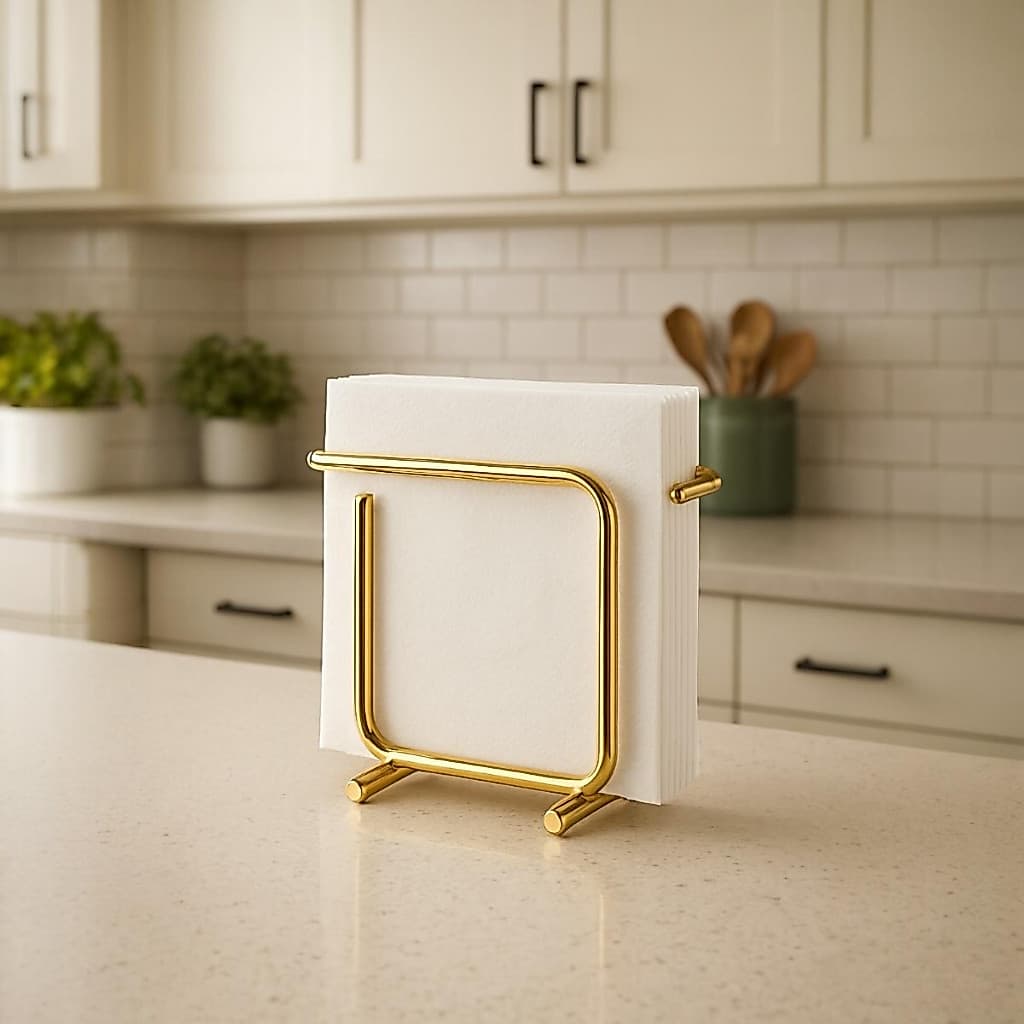 Porta Guardanapos Papel Toalha Luxo em Aço Carbono Reforçado Dourado Preto Cozinha Moderna