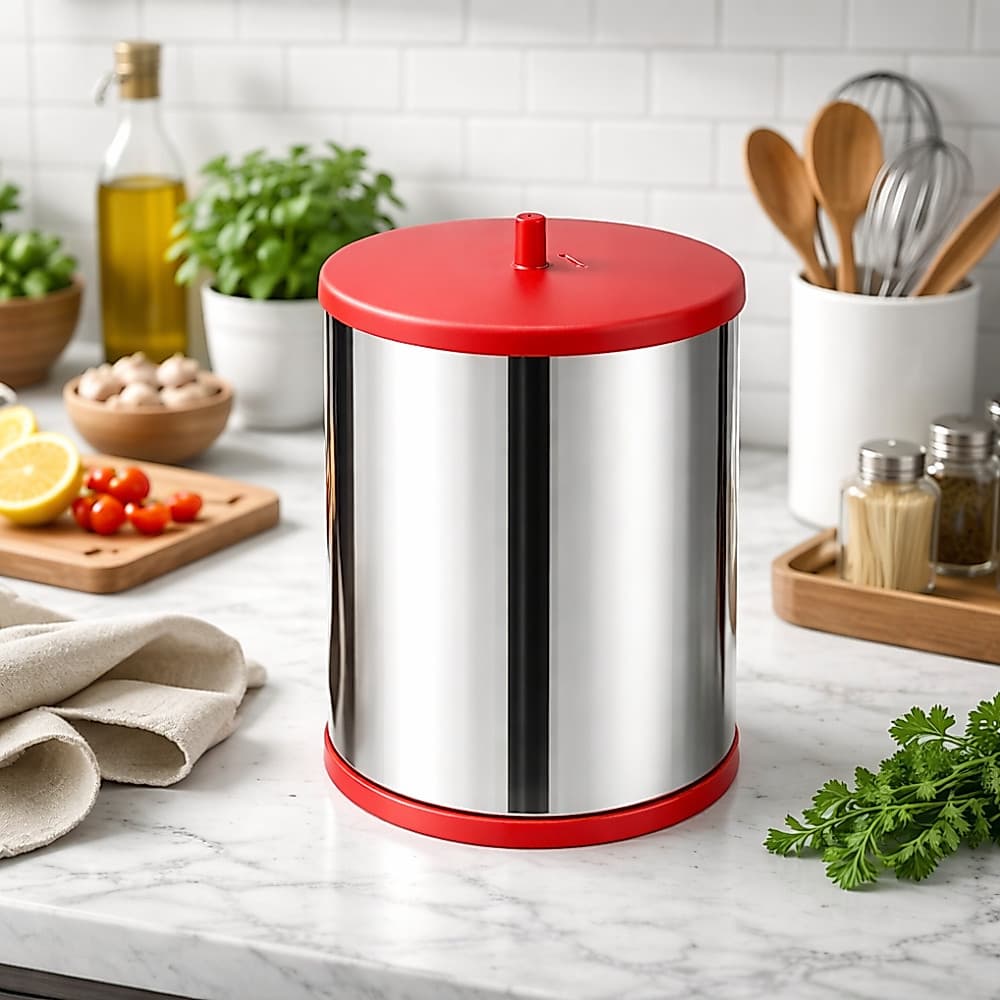 Lixeira em Inox 6,3 Litros com Tampa Vermelha Martinazzo Cozinha Banheiro