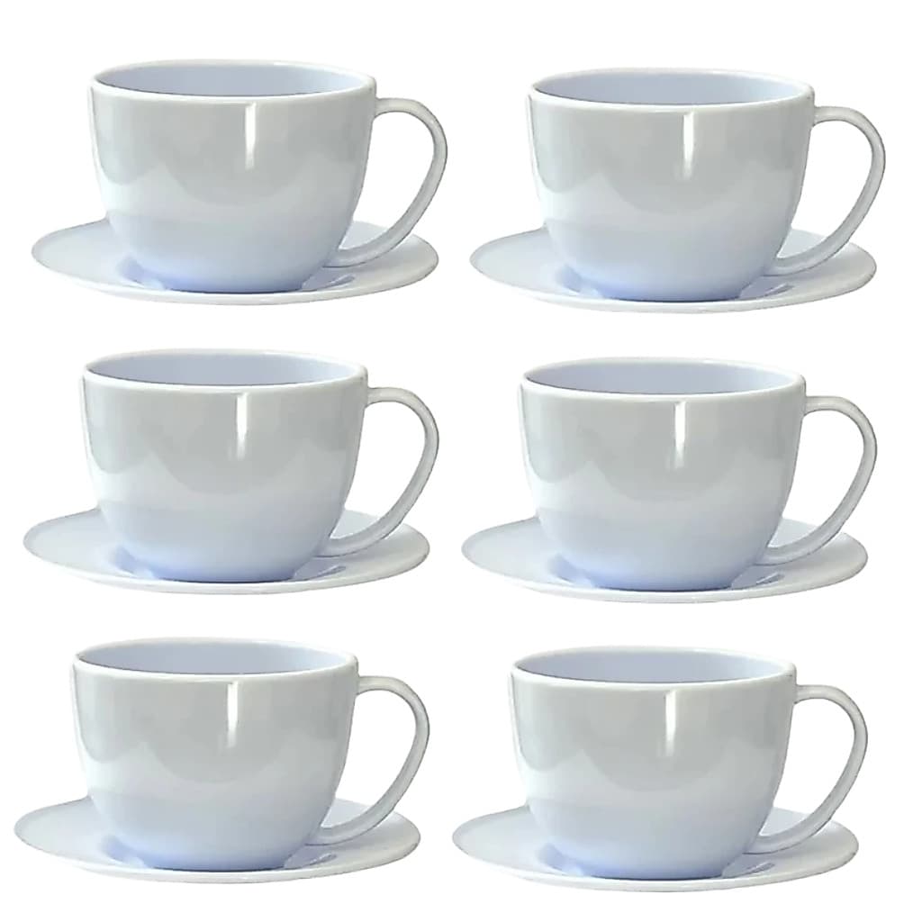 Kit 6 Xícaras Brancas 180ml Acrílica Com Pires Cantinho Do Café Chá Cozinha Decoração