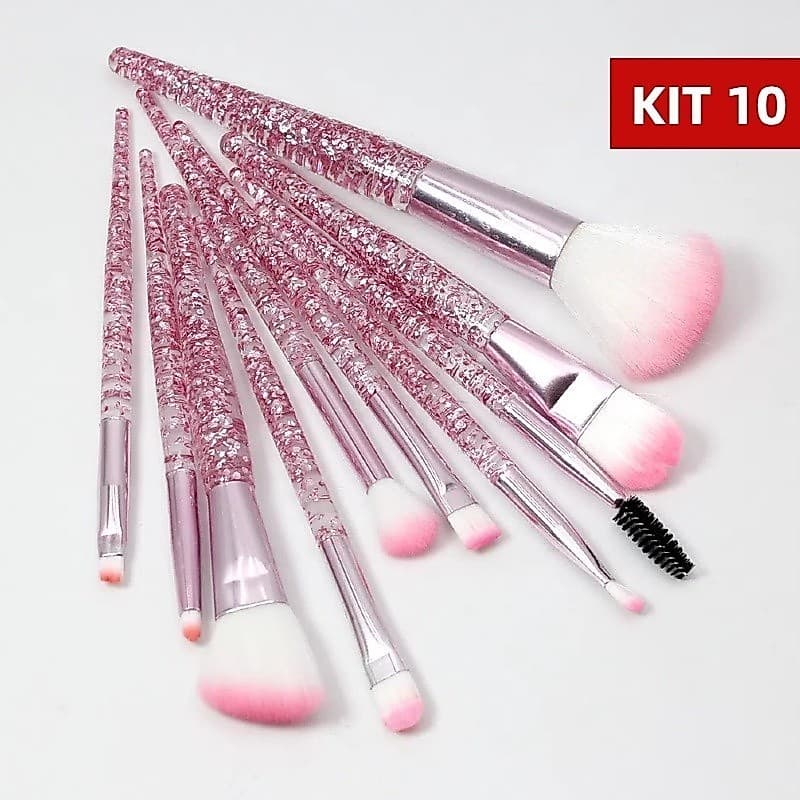 Conjunto de 10 pincéis de maquiagem de cristal para sombra, blush e pó solto(L1)