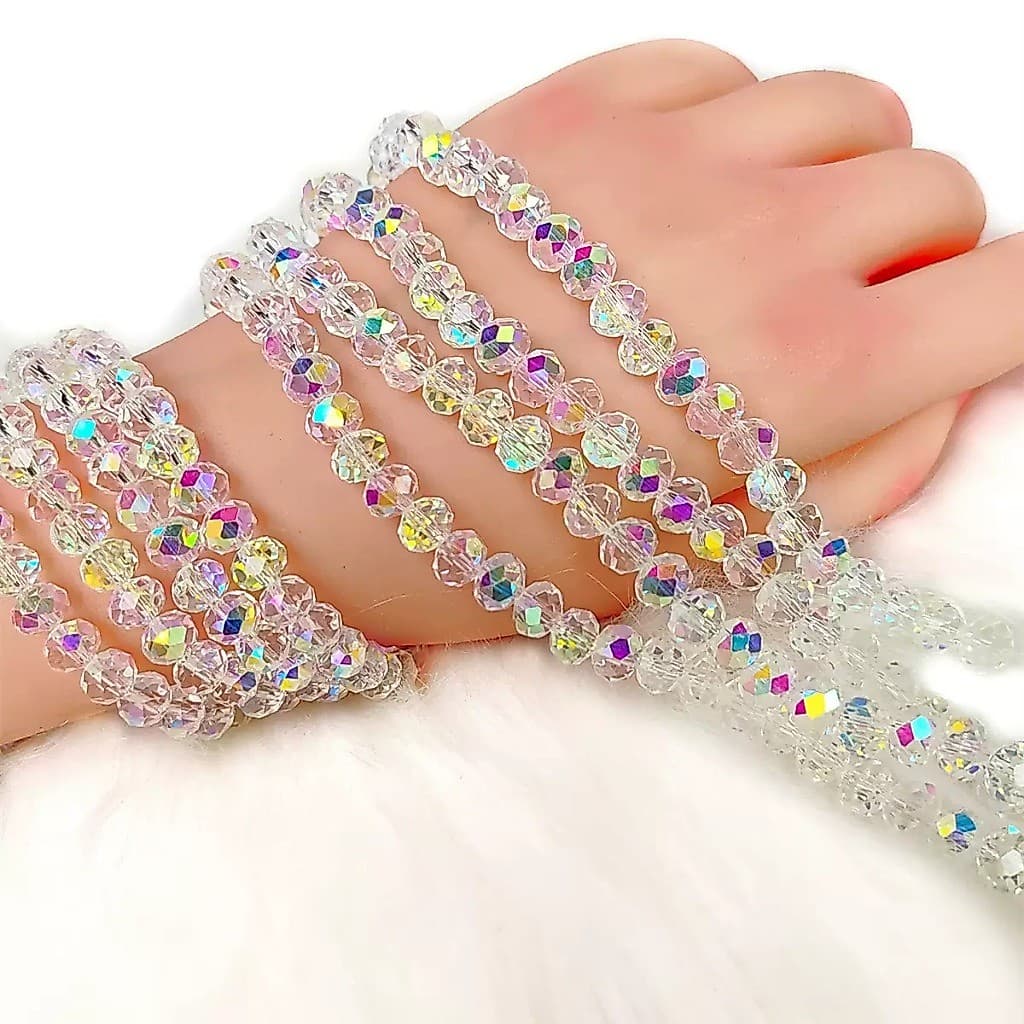 Kit 5 Fios De Cristal De Zirconia Transparente Furtacor- 8mm aprox 80 contas por fio Pulseiras Colares