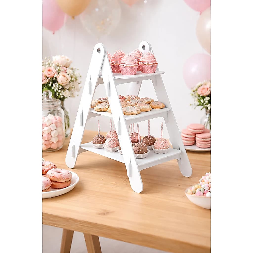 Escadinha Porta Doces Branca Para Mesa De Doces Festa MDF