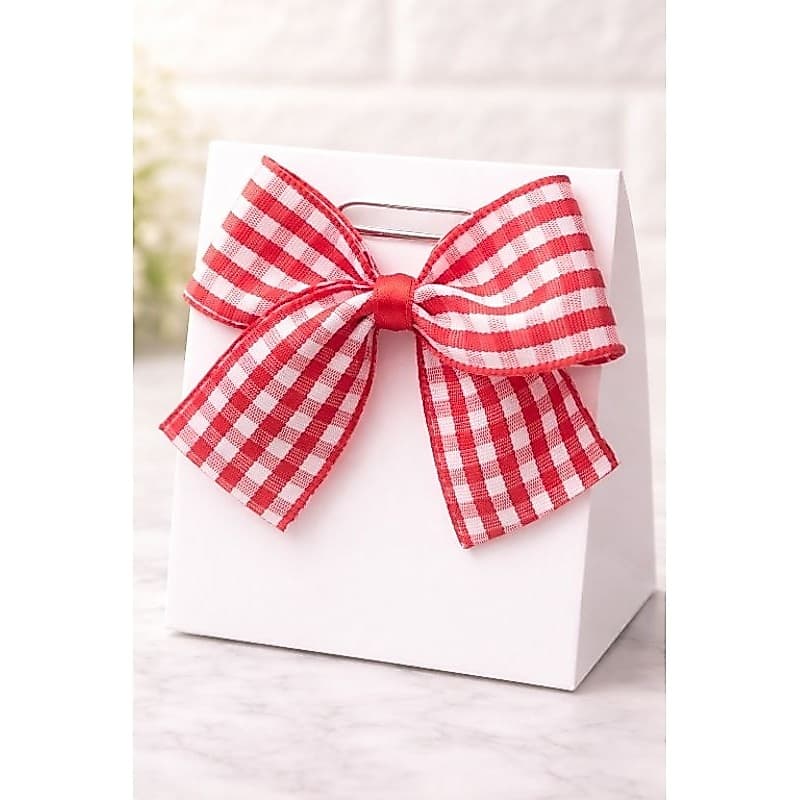 ⭐ Laço Xadrez Poliéster Vermelho para Lembrancinhas e Embalagens – 8x8cm - Envio Imediato