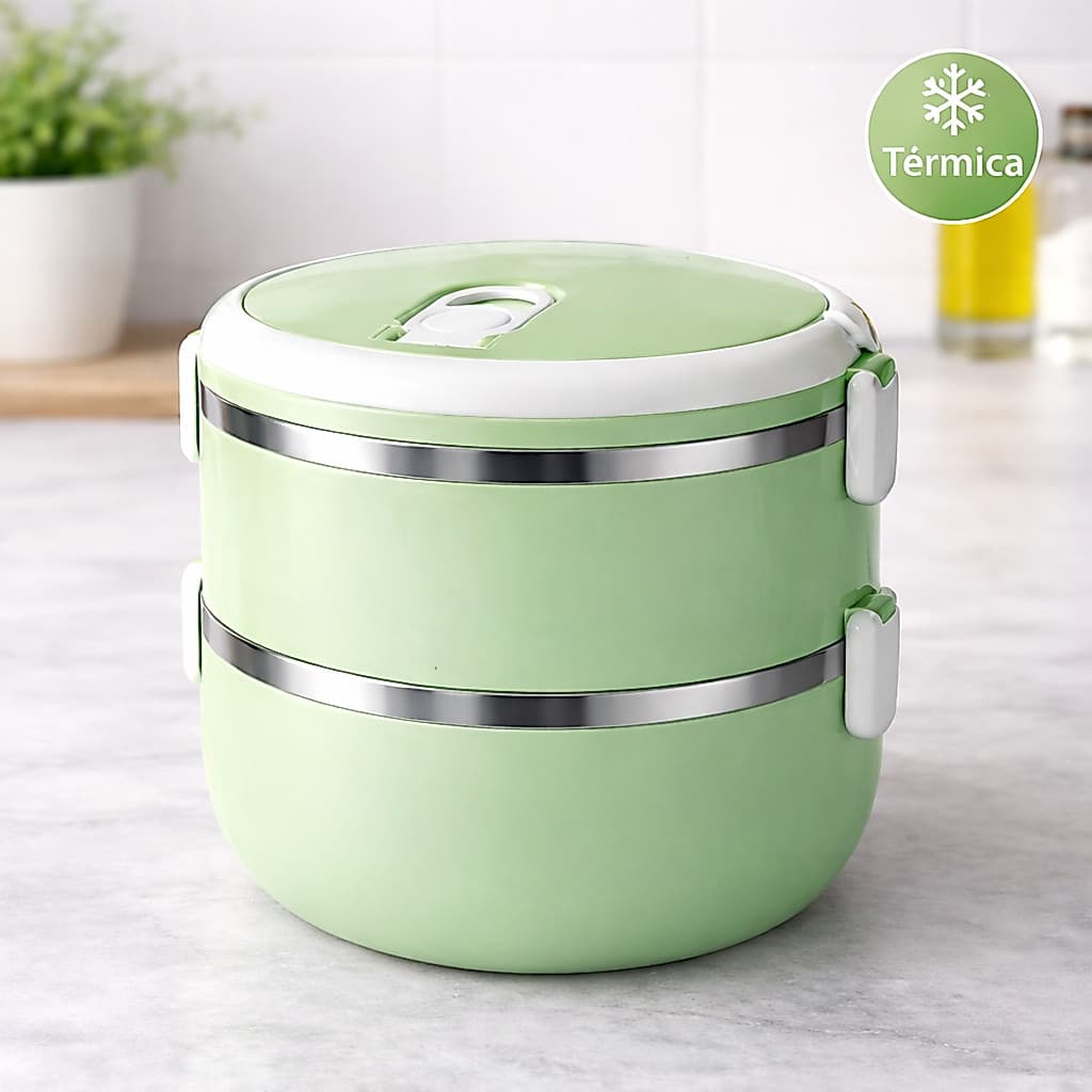 Marmita Térmica Inox 760ml 2 Compartimentos Antivazamento com Trava – Mantém a Temperatura