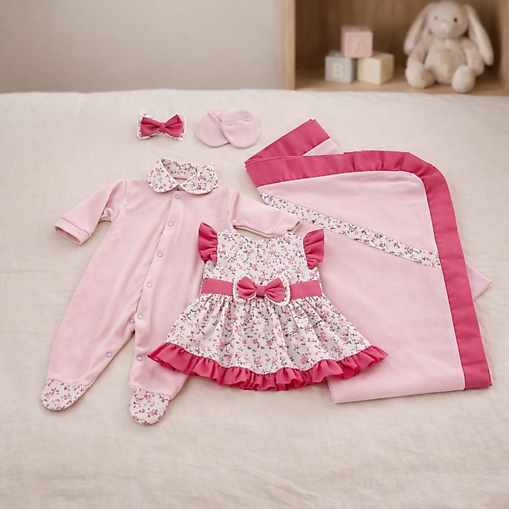Saida de Maternidade Menina Bebe Rn Kit Completo 5 Peças Luxo Algodão Premium