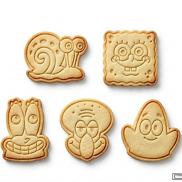 Kit 5 Moldes para Confeitaria Tema Bob Esponja Patrick Cortadores Carimbos p/ Biscuit Pasta Americana Biscoitos  Bolacha