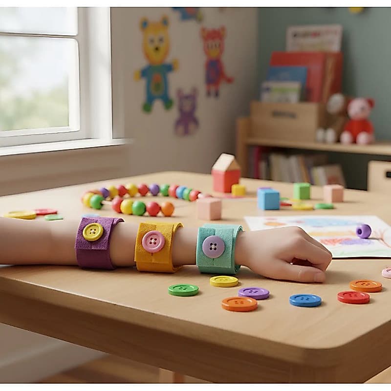 Brinquedo coordenação motora fina - pulseiras de abotoar - atividade pedagógica - Brinquedo educacional