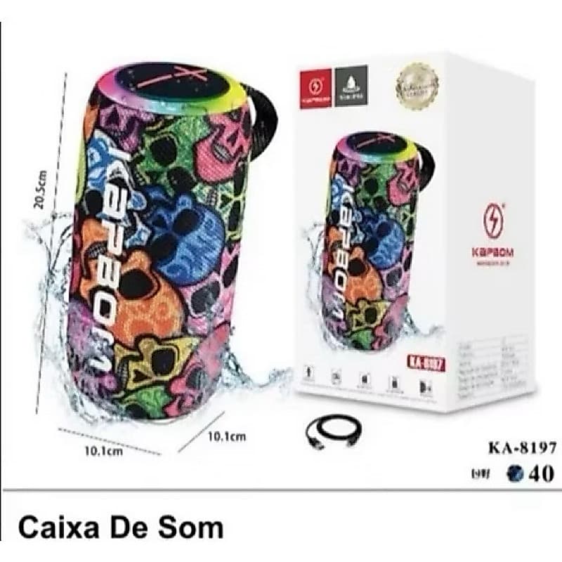 Caixa de Som Prova d´água Caveira LED RGB Bluetooth Portátil TWS 14W Kapbom KA-8197