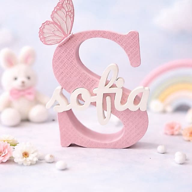 Letra e Nome Personalizado em 3D Decoração Infantil