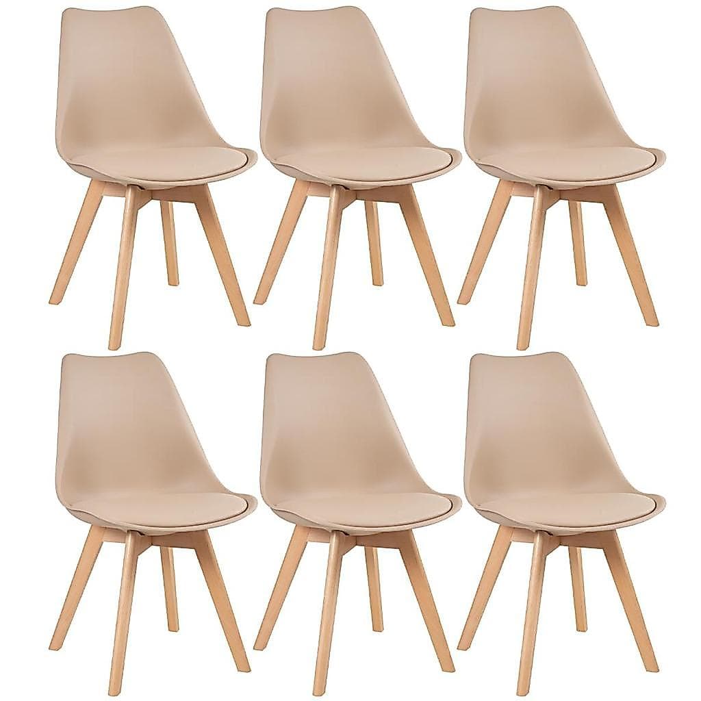 Kit 6 cadeiras de jantar Leda com assento estofado e design moderno – Nude
