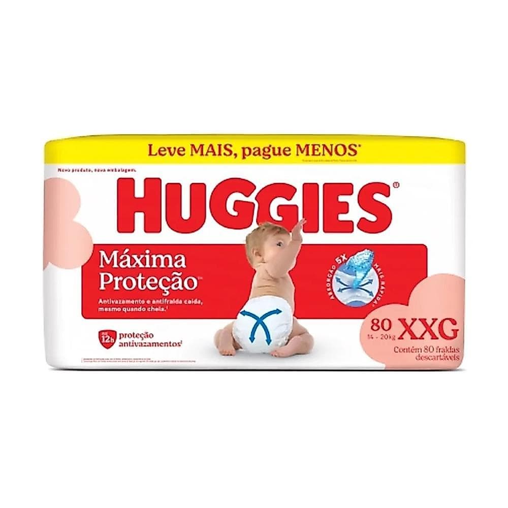 Fralda Descartável Infantil Huggies Máxima Proteção XXG Pacote 80 Unidades Leve Mais Pague Menos