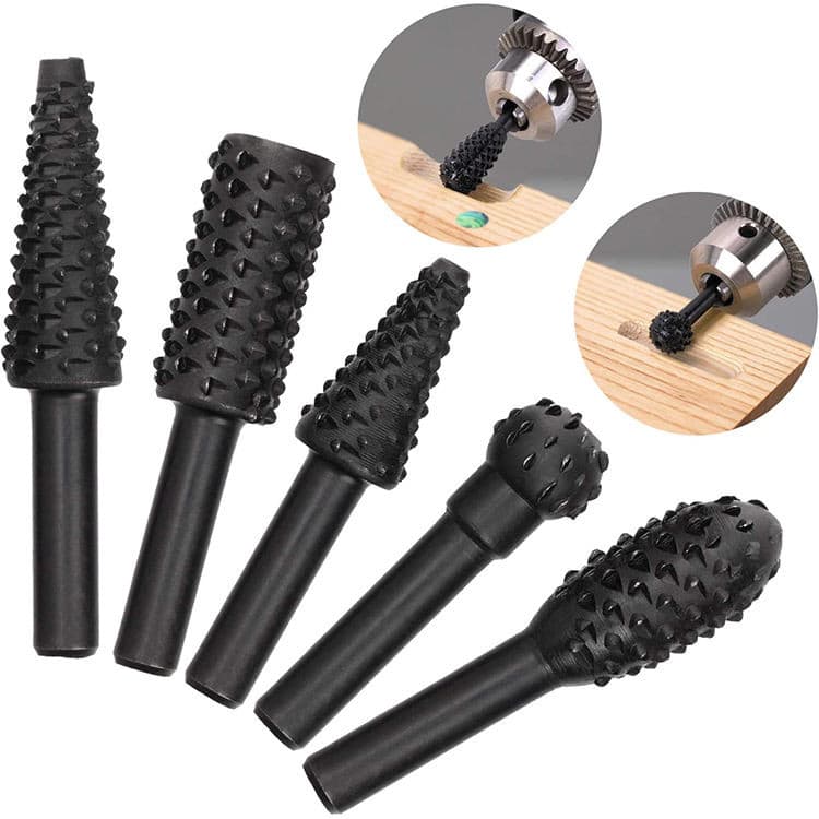 Kit 5 Brocas Fresa Rotativa Lima Grossa para Furadeira, Ferramenta de Acabamento e Escultura em Madeira Marcenaria