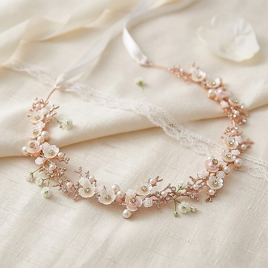 Faixa De Cabelo Elástica Fina Com Flor De Strass Branca Para Dama De Honra De Casamento
