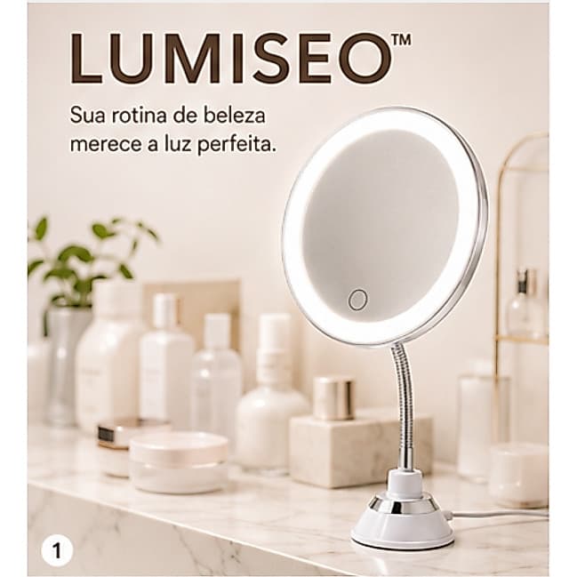 Espelho Circular Maquiagem Led Ajustavel Usb Portatil Mesa Branco