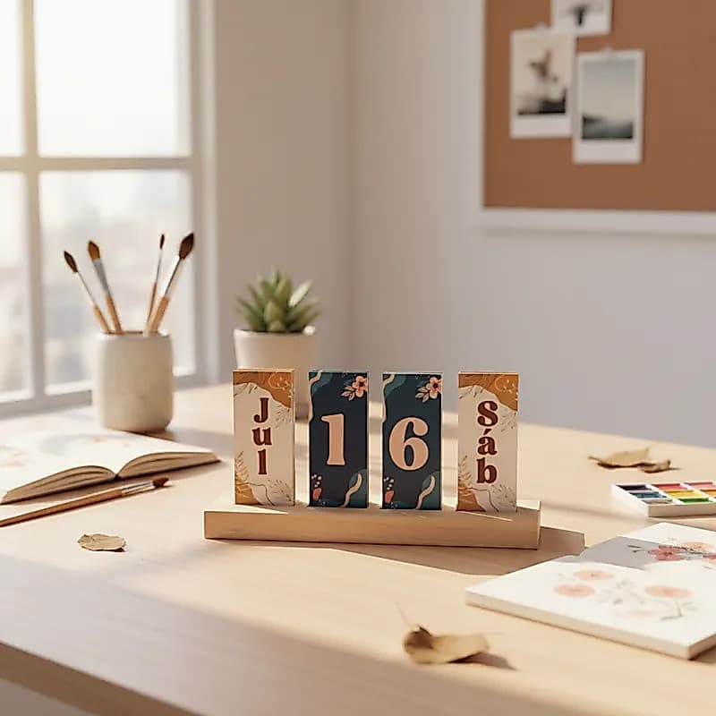 Calendário De Mesa Permanente Decorativo De Madeira Placas
