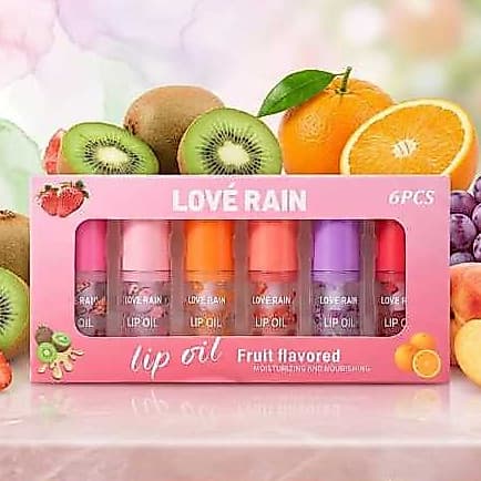 Lip Oil Kit Fruit Lové Rain Frutas Cereja Pêssego Laranja Uva Morango Melancia