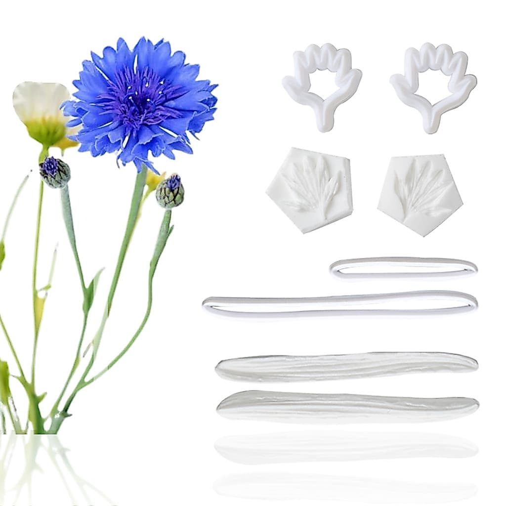 KALAIEN Conjunto de 6 Peças de Molde de Silicone para Flores de Centáurea e Cortador de Aço Inoxidável, Ferramentas Cria