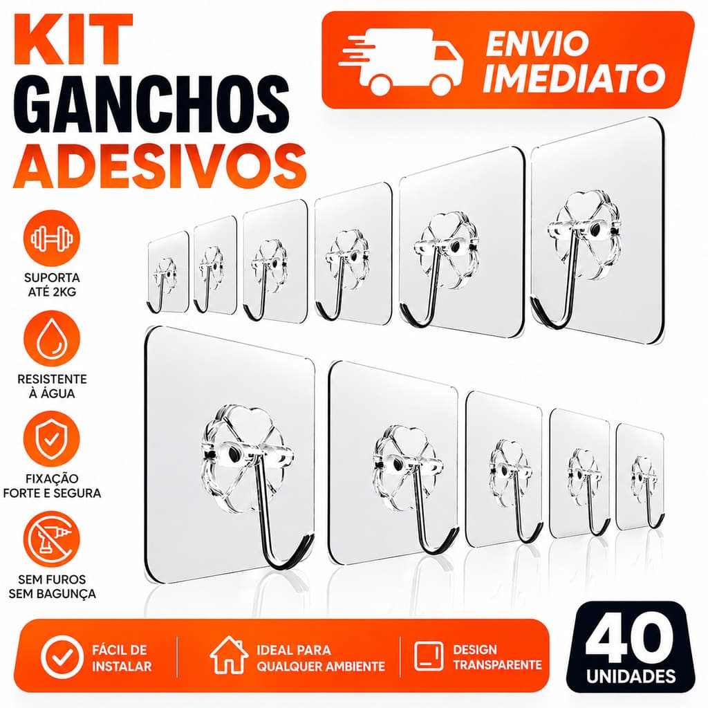 Kit 40/30/20 Ganchos Adesivos Parede Transparente Multi Funcional Autocolante Casa Cozinha Quarto Banheiro