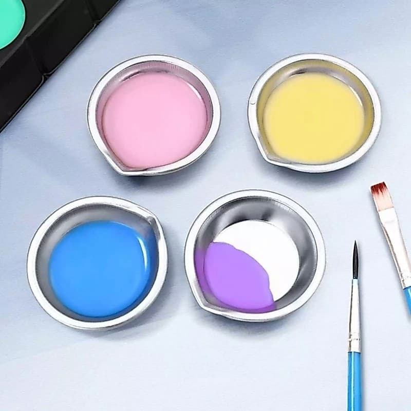 Estone 6 Peças Bandeja De Paleta De Mistura De Tinta Pintura De Aço Inoxidável Tigelas Redonda