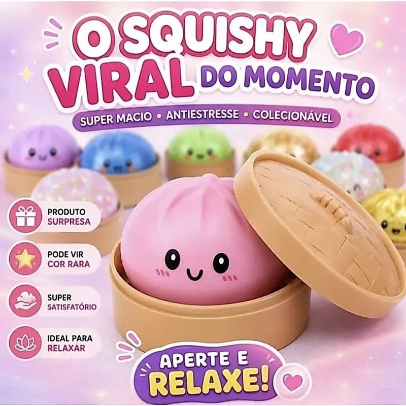 Bolinho Baozi Glitter Caixa Misteriosa Brinquedo Antiestresse Sensorial Kawaii Presente Criativo