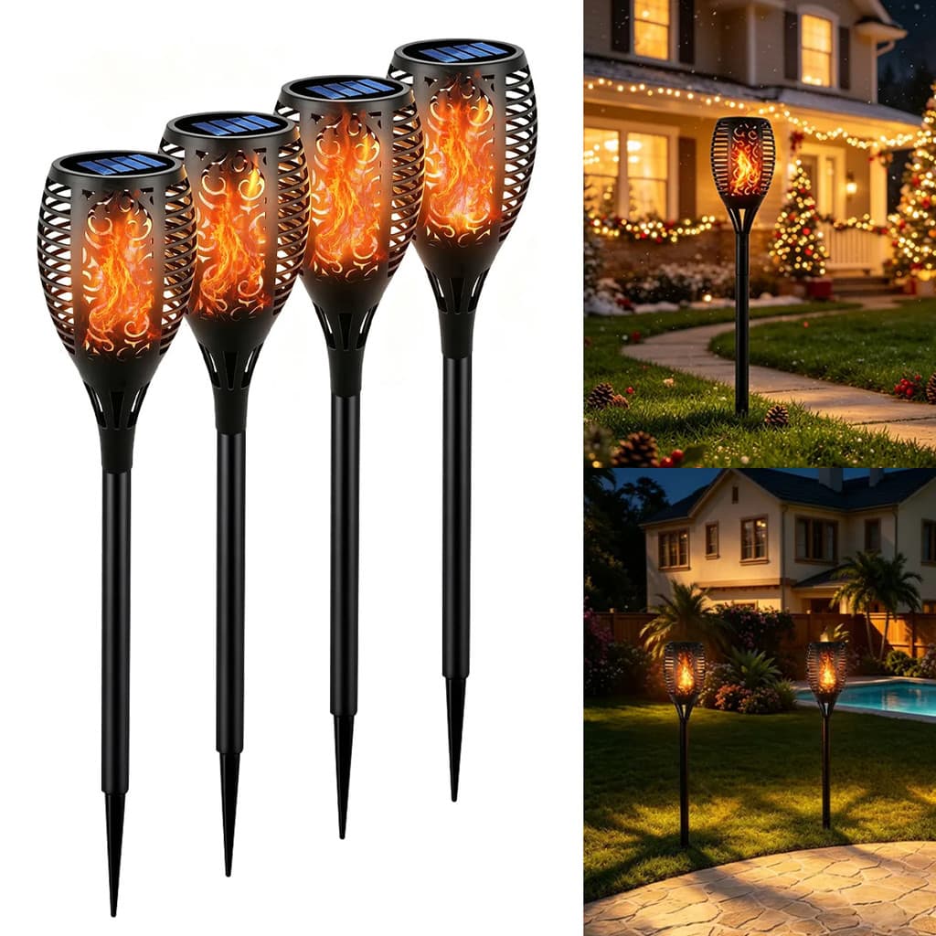 Lanterna Solar Led Efeito Chama Jardim Externo Tocha Solar