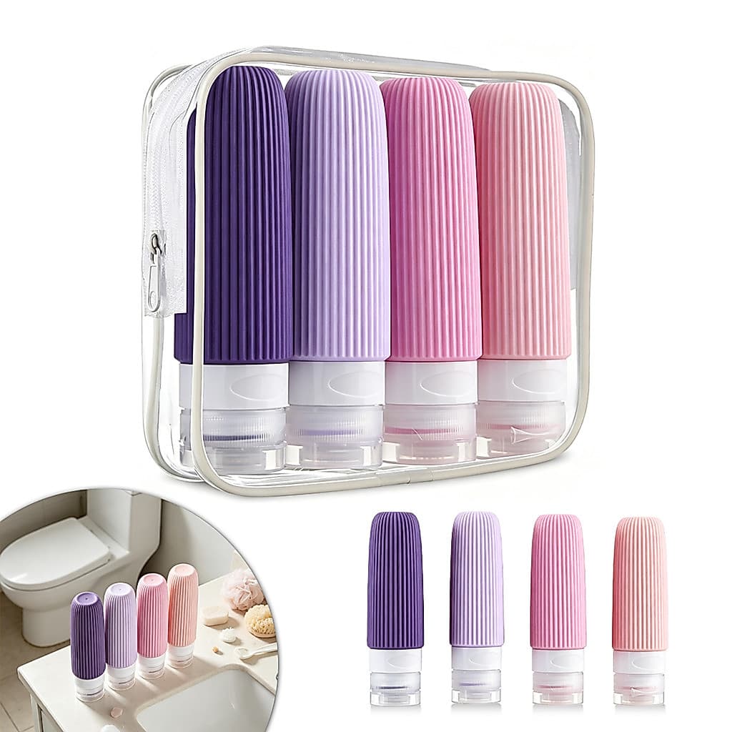 Kit 4 Frascos Silicone 90ml Viagem Pote Shampoo Creme Portátil Mala Necessaire