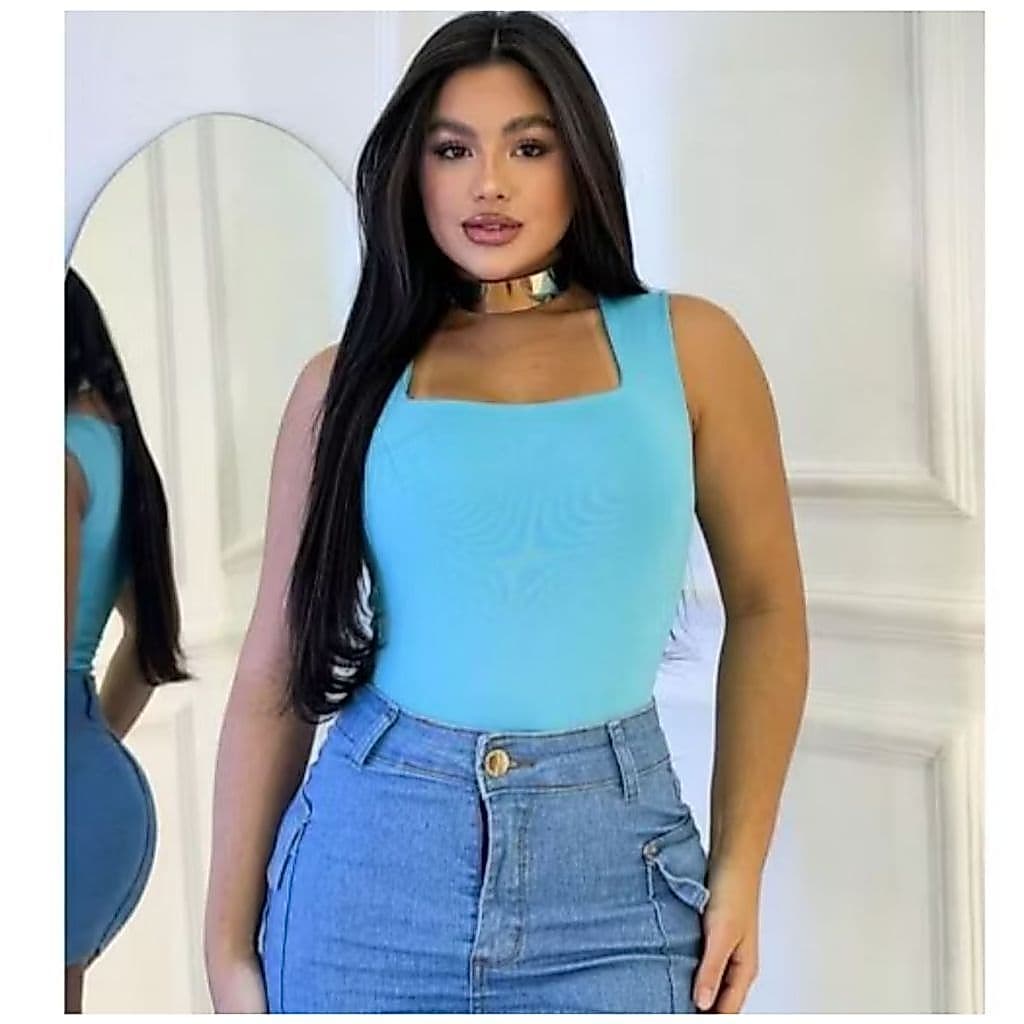 QUADRADO Body Bori Feminino Suplex Regata Alças Grossas Collant Decote Quadrado Básico Casual Dia Noite Trabalho Festa