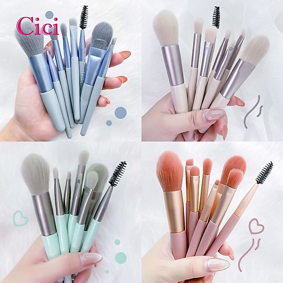 [Cici] Conjunto De Pincéis De Maquiagem De 8 Unidades Com Sombra , Tamanho Mini Fofo , Cerdas Macias , Ferramentas De Be