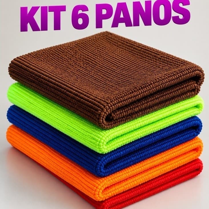 Kit 6 Panos de Microfibra 40x40cm Multiuso Limpeza Carro e Casa