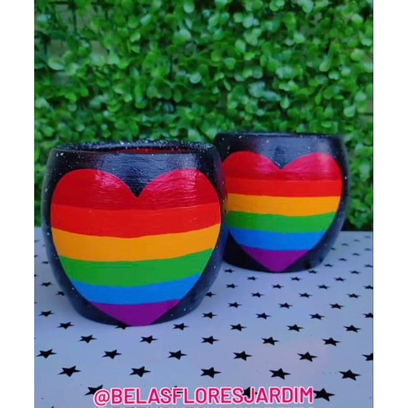 VASO DE PLANTA ARTESANAL CORAÇÃO ARCO-ÍRIS VASO DE BARRO CACHEPÔ VASO DECORATIVO