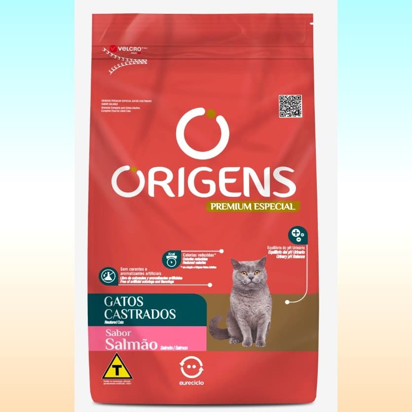 Ração Seca Origens Gatos Castrados Sabor Salmão 10,1 KG Adimax