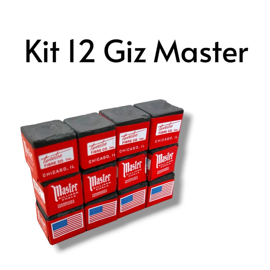 12 Giz P/ Sinuca Master Preto Kit Qualidade Premium Snooker Bilhar Profissional