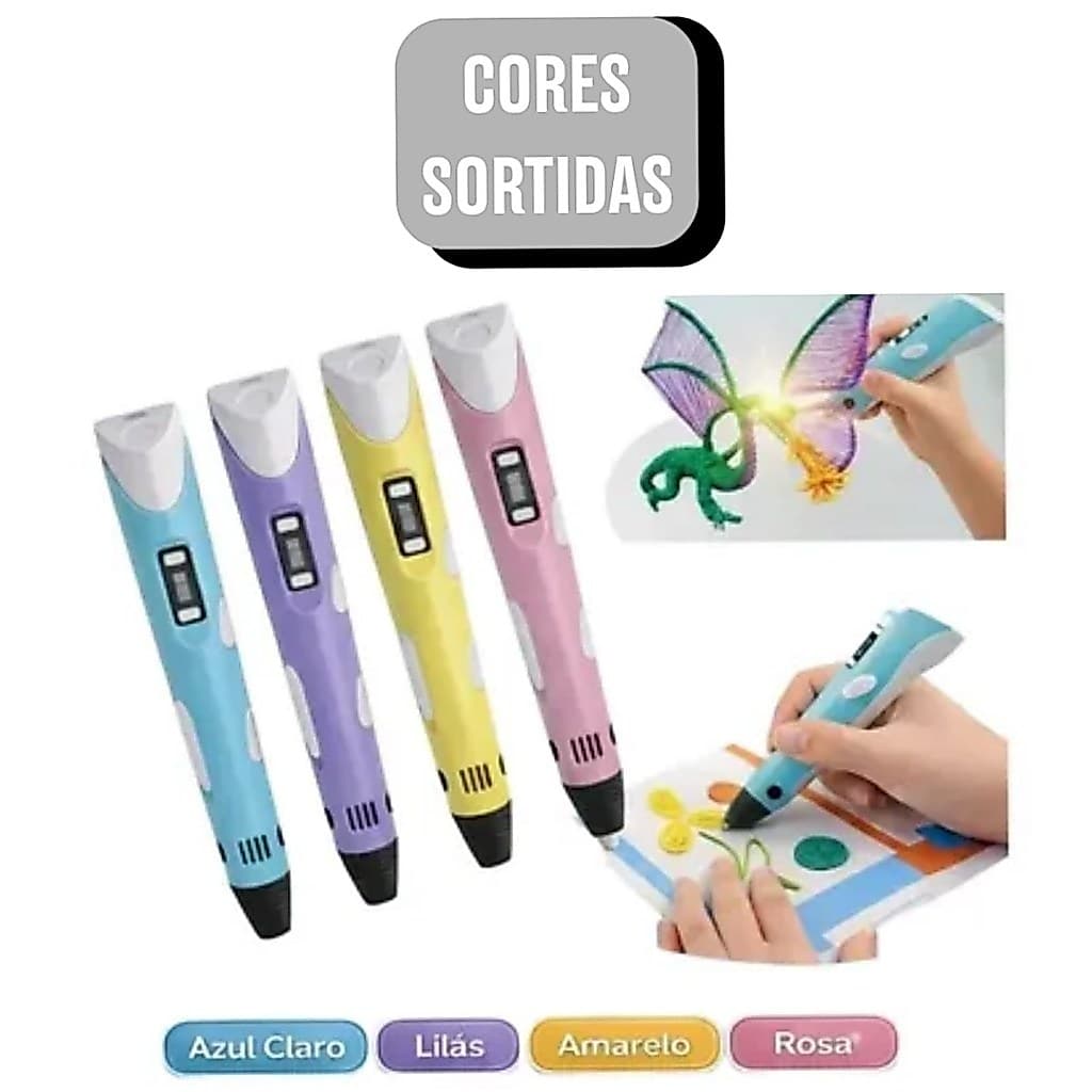 Caneta 3D Criativa Kit Completo com Filamentos Coloridos