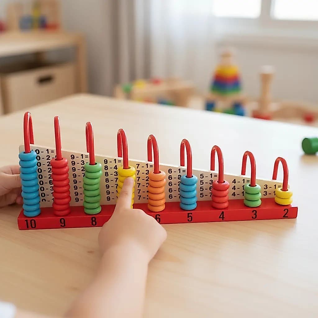 Ábaco Educativo de Madeira com 10 Hastes – Brinquedo Pedagógico para Aprender Matemática