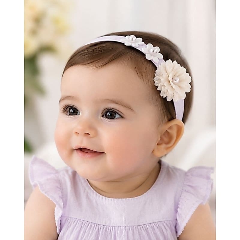 “Tiara Infantil com Flores e Pérolas para Bebê e Menina”