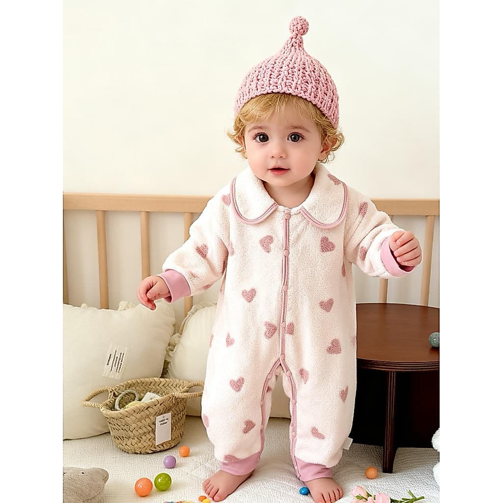 Novo estilo bebê outono inverno Super bonito macacão estilo ocidental bebê amor velo quente macacão roupas de passeio