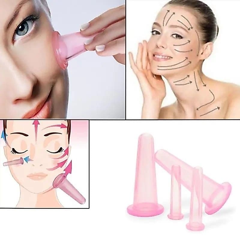 Copos silicone sucção a vacuo massagem tratamanto facial rosto 4 peças