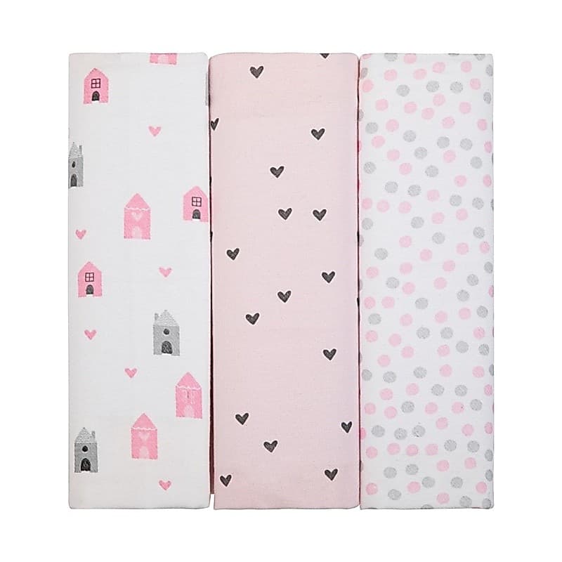 Manta Cueiro Flanelado Menina 80x80 Kit C/ 3 unidades Papi Composê