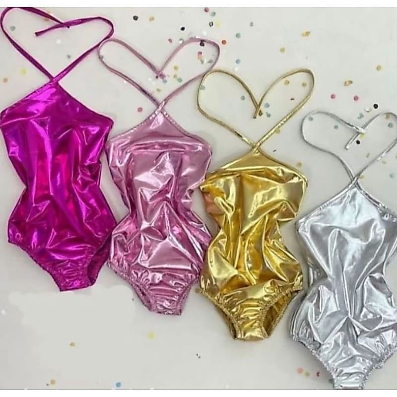 Body maiô infantil para meninas metalizado perfeito para o carnaval