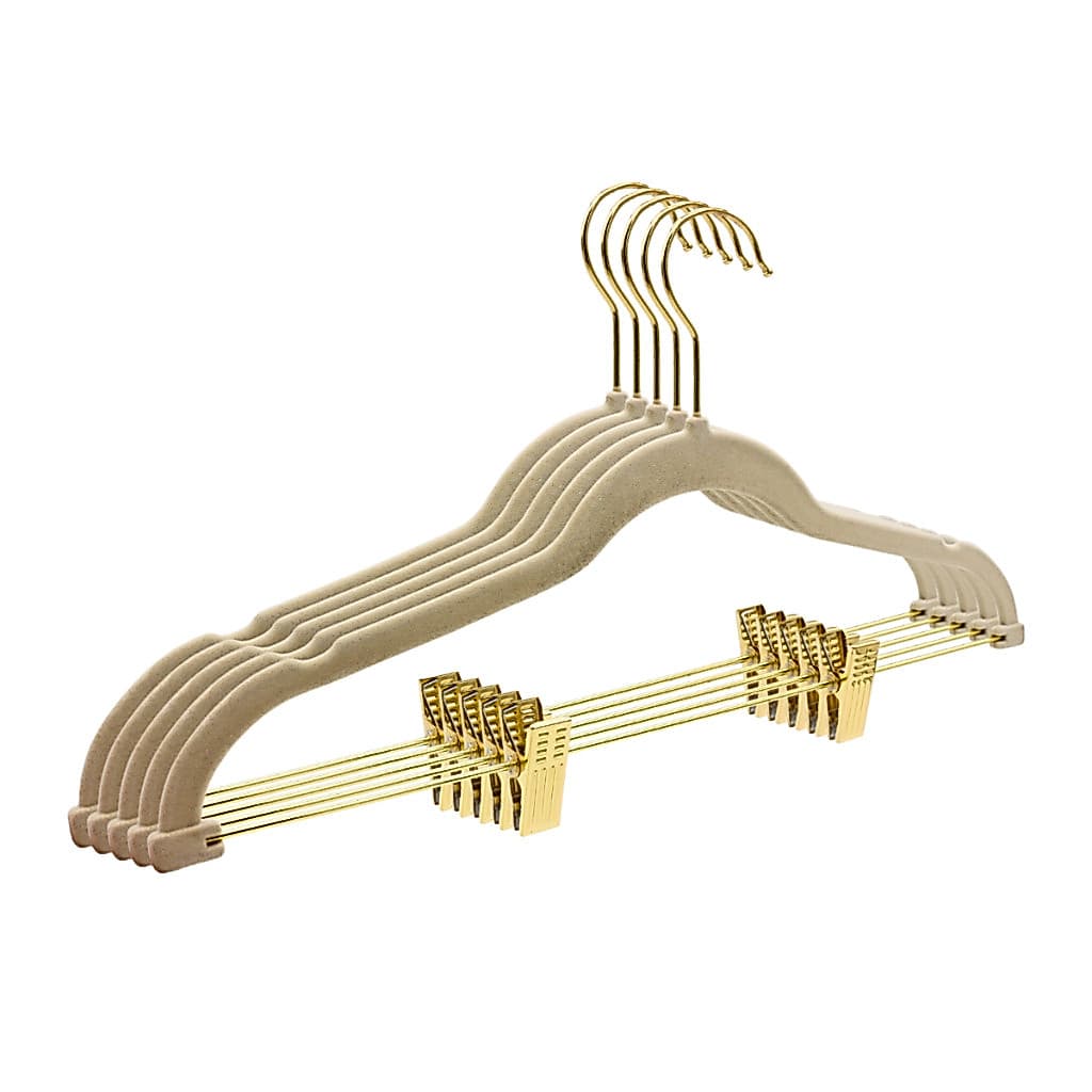 5 Cabide de Veludo Bege com Presilha Dourado Ouro Luxo Importado Alta Qualidade Adulto