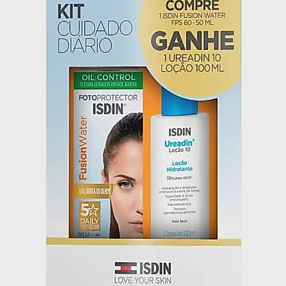 Kit Isdin Protr Solar Facial Fusion Water FPS 60 50ml + Loção Hidratante Corporal Ureadin 10% 100ml