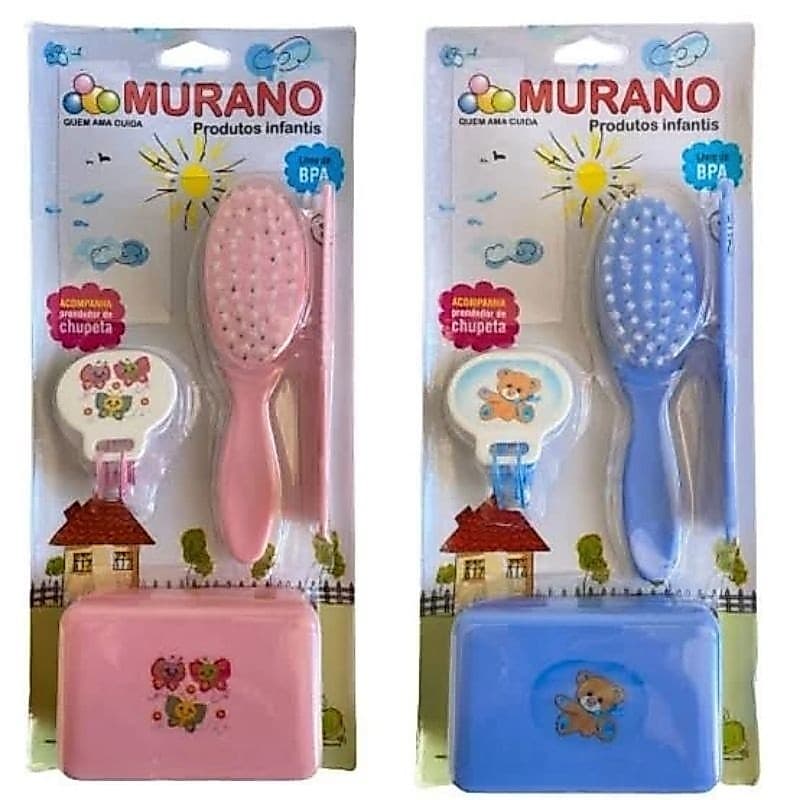 Kit Banho Escova Pente Bolinha Saboneteira Prendedor