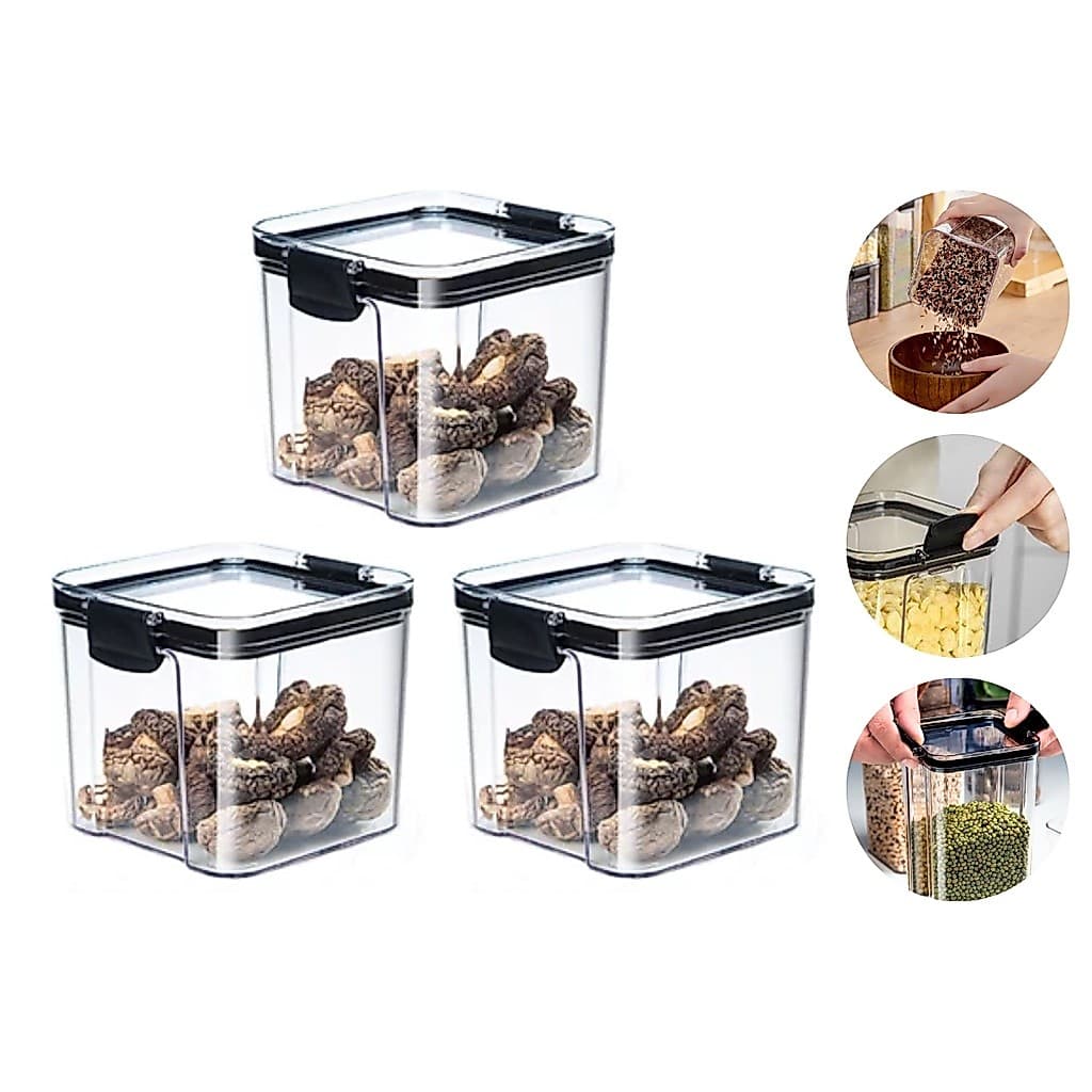 Kit 3 Potes Acrílico Herméticos Com Tampa 710ml Mantimentos