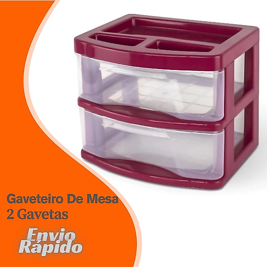 Gaveteiro 2 Gavetas De Mesa Plástico Reforçado Organizador Cores Escritório Faculdade Escola