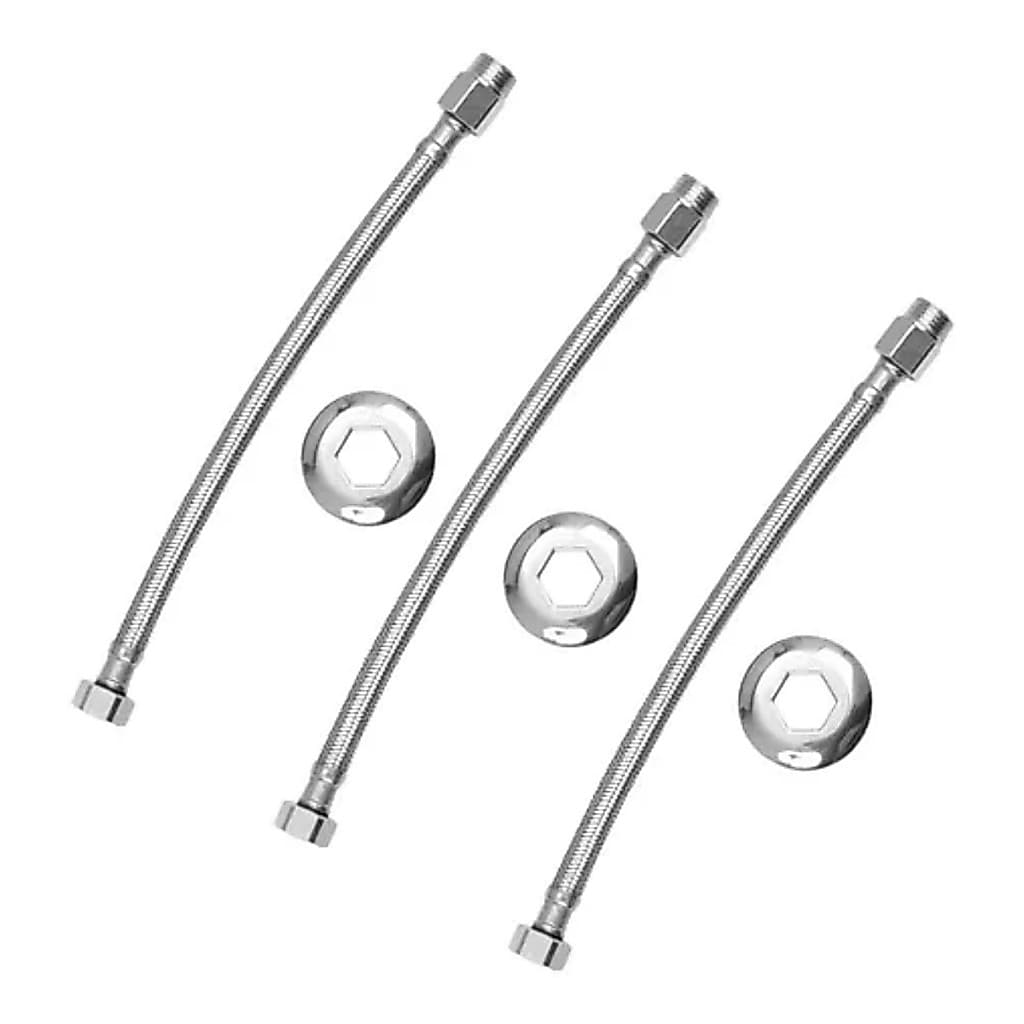 3 Mangueira Engate Flexível Trançado Aço Inox (40 Cm) Agua Quente e Fria